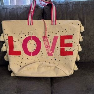 Victoria's Secret Canvas Tote with Pink LOVE Design